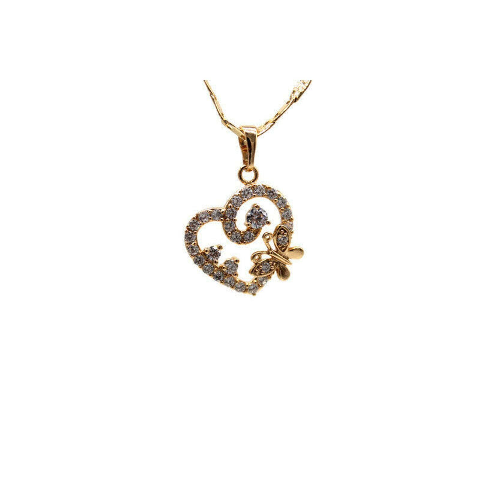 Heart Butterfly Necklace 24k Gold Filled Chain 29$